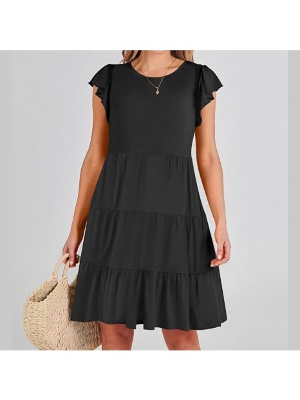J.Crew Tiered Midi Dress Size XXS Black 100% Cotton Ruffle Cap Sleeves